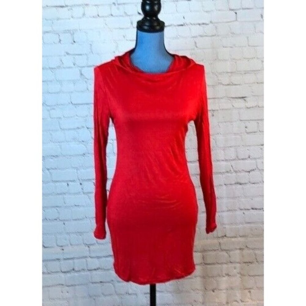 Hoodie Red Dress Long Sleeve Tunic Top Medium